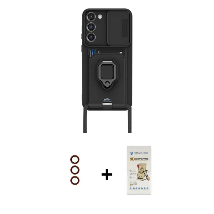 MARSİLYAN™- Galaxy S23 Plus Kılıf Vadi Form Prime - Siyah Mat Seramik Nano Ekran Koruyucu + Metal Kamera Lens - KI