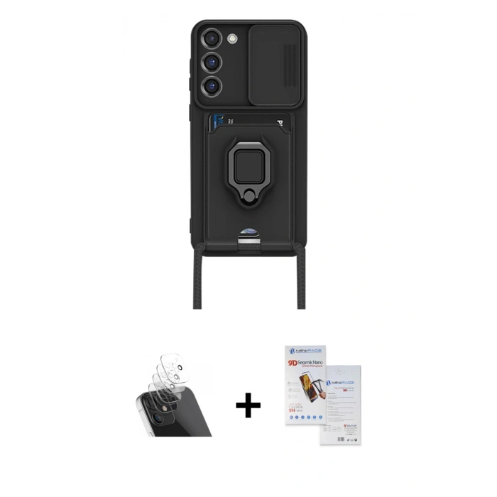 MARSİLYAN™- Galaxy S23 Plus Kılıf Vadi Form Prime - Siyah Seramik Nano Ekran Koruyucu + Kamera Lens Koruma Cam - SF