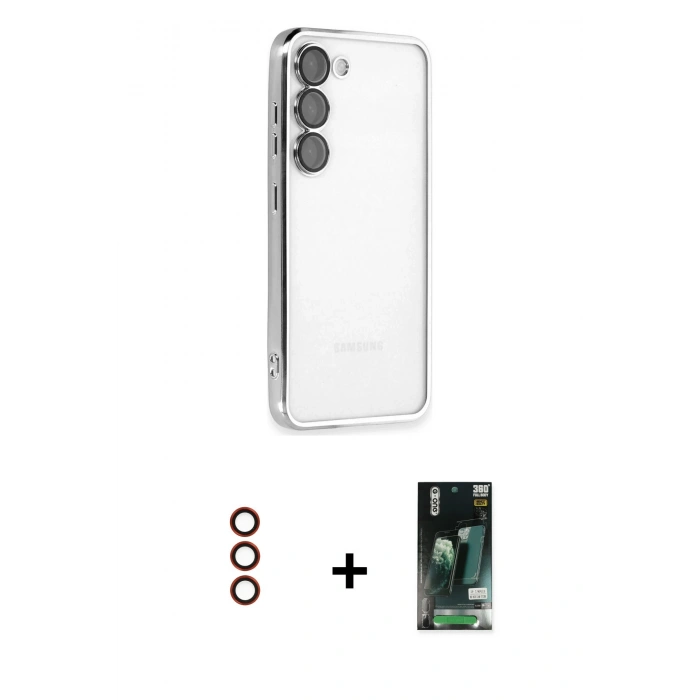 MARSİLYAN™- Galaxy S23 Plus Kılıf Vadi Minimal - Şeffaf 360 Full Body Arka Koruyucu + Metal Kamera Lens - KI