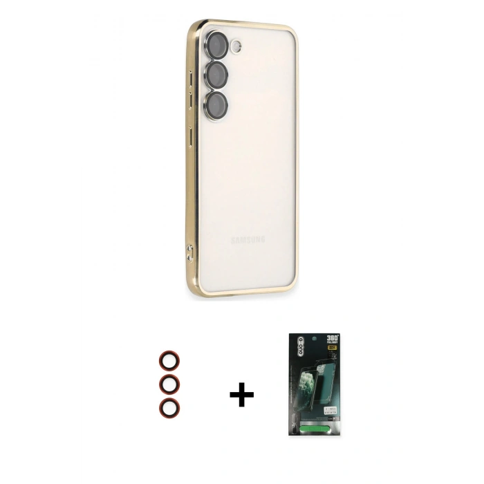 MARSİLYAN™- Galaxy S23 Plus Kılıf Vadi Minimal - Şeffaf 360 Full Body Arka Koruyucu + Metal Kamera Lens - KI