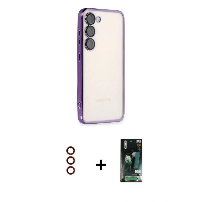 MARSİLYAN™- Galaxy S23 Plus Kılıf Vadi Minimal - Şeffaf 360 Full Body Arka Koruyucu + Metal Kamera Lens - KI
