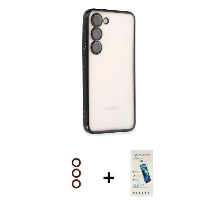 MARSİLYAN™- Galaxy S23 Plus Kılıf Vadi Minimal - Şeffaf Pasifik Cam Ekran Koruyucu + Metal Kamera Lens - KI