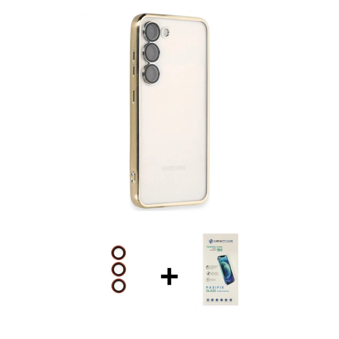 MARSİLYAN™- Galaxy S23 Plus Kılıf Vadi Minimal - Şeffaf Pasifik Cam Ekran Koruyucu + Metal Kamera Lens - KI