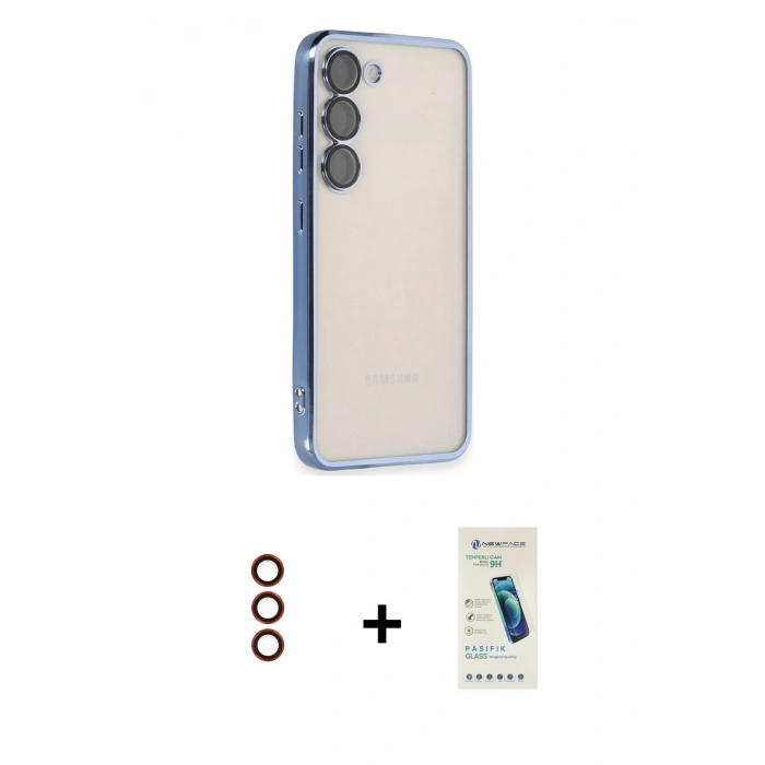 MARSİLYAN™- Galaxy S23 Plus Kılıf Vadi Minimal - Şeffaf Pasifik Cam Ekran Koruyucu + Metal Kamera Lens - KI
