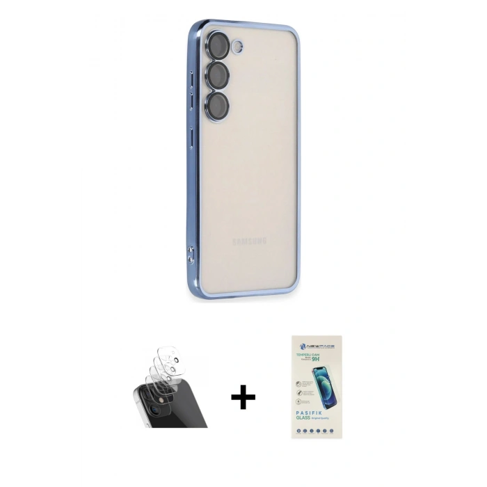 MARSİLYAN™- Galaxy S23 Plus Kılıf Vadi Minimal - Şeffaf Pasifik Cam Ekran Koruyucu + Kamera Lens Koruma Cam - SF