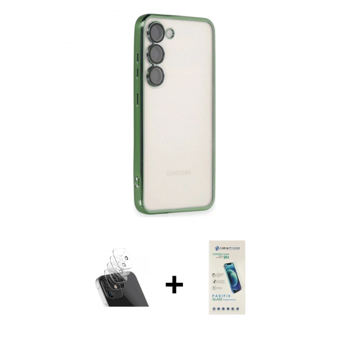 MARSİLYAN™- Galaxy S23 Plus Kılıf Vadi Minimal - Şeffaf Pasifik Cam Ekran Koruyucu + Kamera Lens Koruma Cam - SF