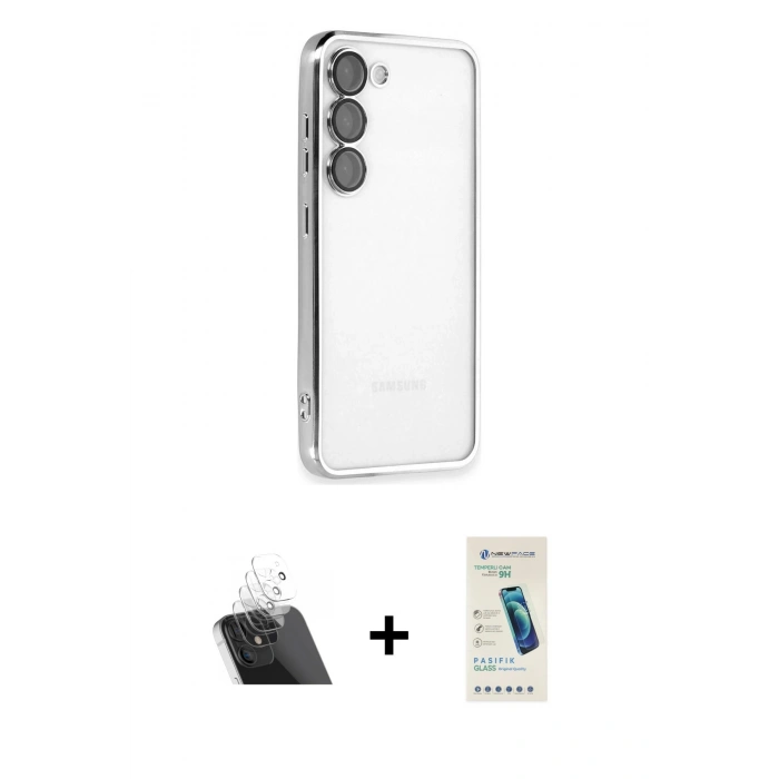 MARSİLYAN™- Galaxy S23 Plus Kılıf Vadi Minimal - Şeffaf Pasifik Cam Ekran Koruyucu + Kamera Lens Koruma Cam - SF