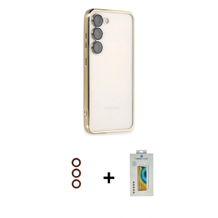 MARSİLYAN™- Galaxy S23 Plus Kılıf Vadi Minimal - Şeffaf Polymer Nano Ekran Koruyucu + Metal Kamera Lens - KI