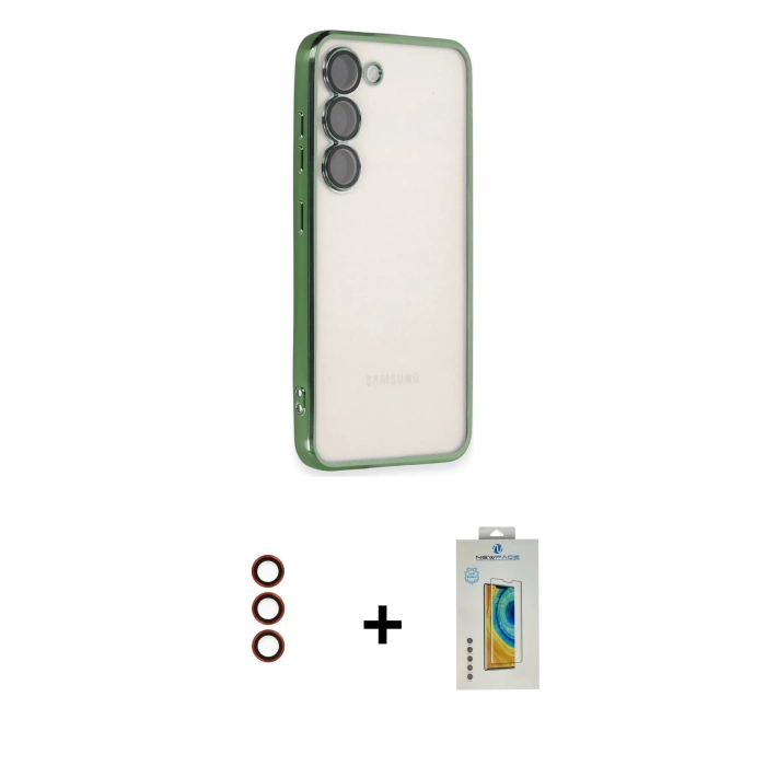 MARSİLYAN™- Galaxy S23 Plus Kılıf Vadi Minimal - Şeffaf Polymer Nano Ekran Koruyucu + Metal Kamera Lens - KI