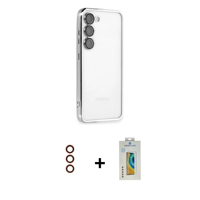 MARSİLYAN™- Galaxy S23 Plus Kılıf Vadi Minimal - Şeffaf Polymer Nano Ekran Koruyucu + Metal Kamera Lens - KI