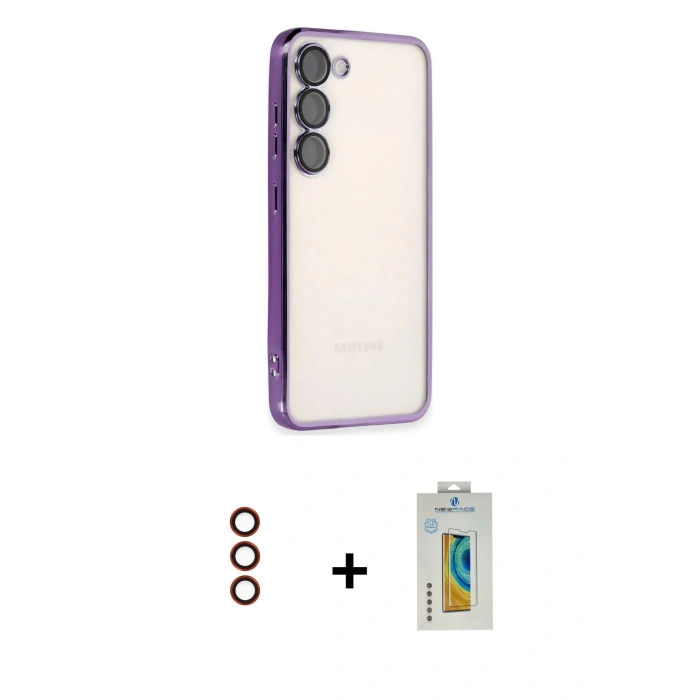 MARSİLYAN™- Galaxy S23 Plus Kılıf Vadi Minimal - Şeffaf Polymer Nano Ekran Koruyucu + Metal Kamera Lens - KI