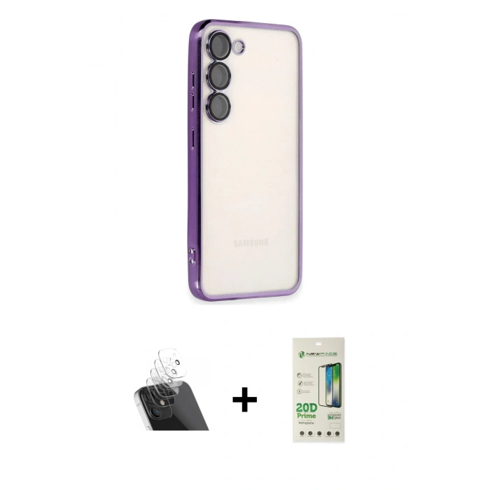 MARSİLYAN™- Galaxy S23 Plus Kılıf Vadi Minimal - Siyah 20D Premium Cam Ekran Koruyucu + Kamera Lens Koruma Cam - SF