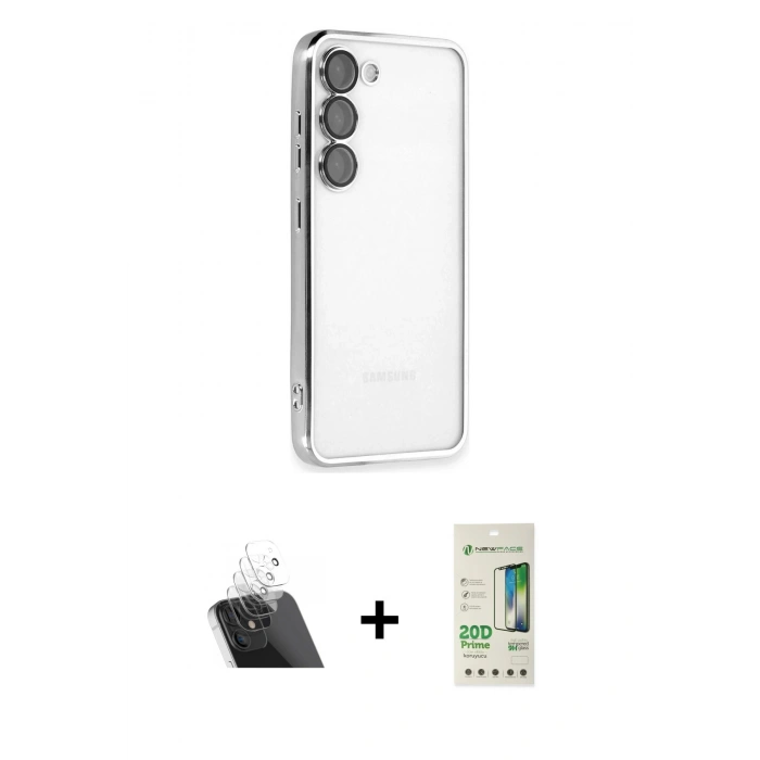 MARSİLYAN™- Galaxy S23 Plus Kılıf Vadi Minimal - Siyah 20D Premium Cam Ekran Koruyucu + Kamera Lens Koruma Cam - SF