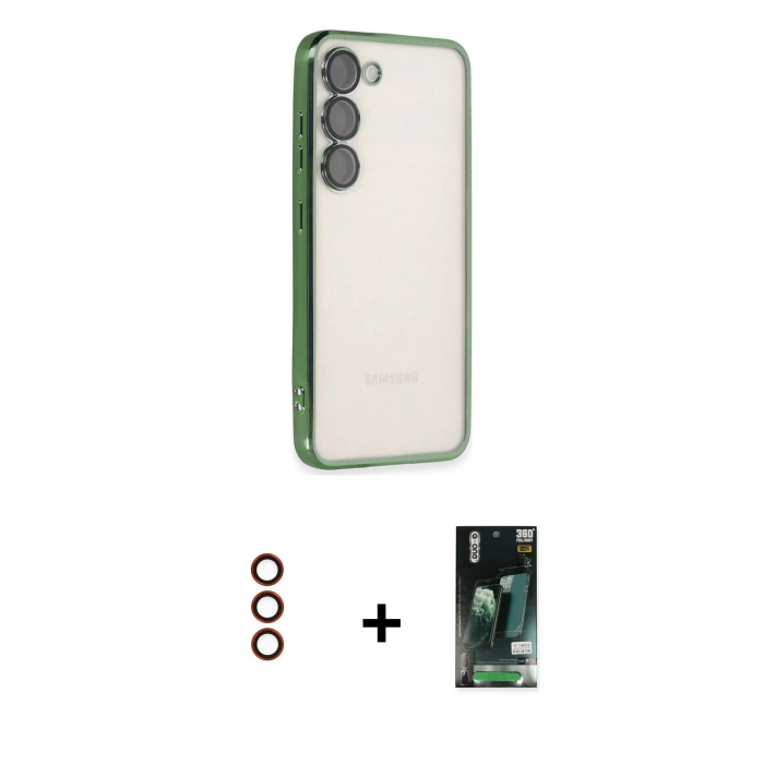 MARSİLYAN™- Galaxy S23 Plus Kılıf Vadi Minimal - Siyah 360 Mat Full Body Arka Koruyucu + Metal Kamera Lens - KI