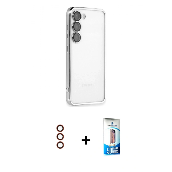 MARSİLYAN™- Galaxy S23 Plus Kılıf Vadi Minimal - Siyah 5D Eko Cam Ekran Koruyucu + Metal Kamera Lens - KI