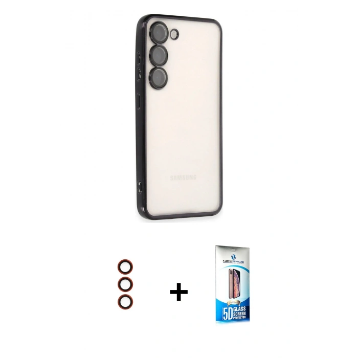 MARSİLYAN™- Galaxy S23 Plus Kılıf Vadi Minimal - Siyah 5D Eko Cam Ekran Koruyucu + Metal Kamera Lens - KI