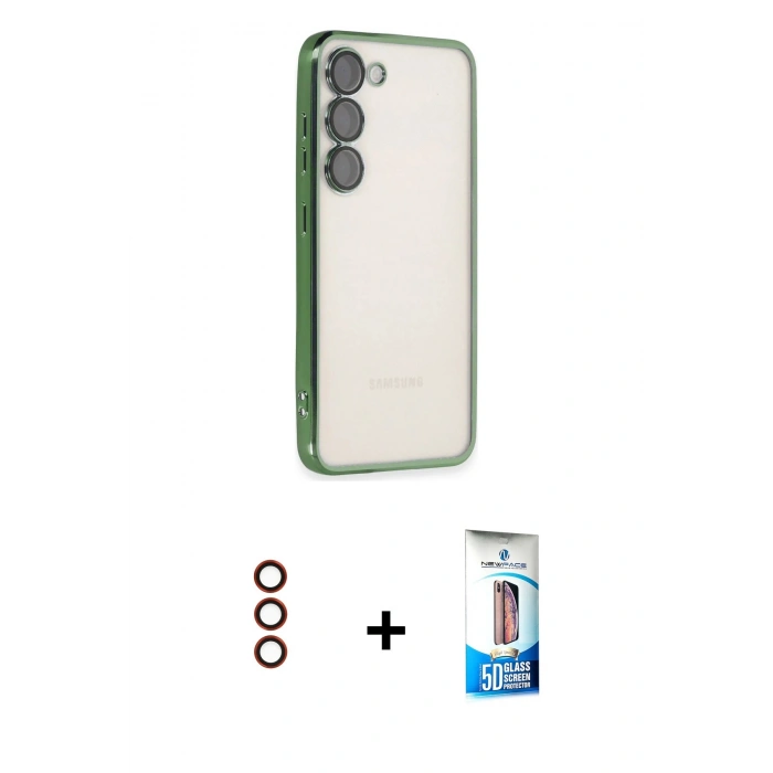 MARSİLYAN™- Galaxy S23 Plus Kılıf Vadi Minimal - Siyah 5D Eko Cam Ekran Koruyucu + Metal Kamera Lens - KI