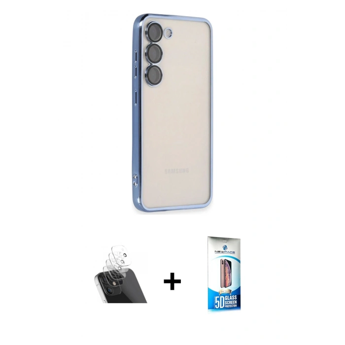 MARSİLYAN™- Galaxy S23 Plus Kılıf Vadi Minimal - Siyah 5D Eko Cam Ekran Koruyucu + Şeffaf Kamera Lens Koruma Cam