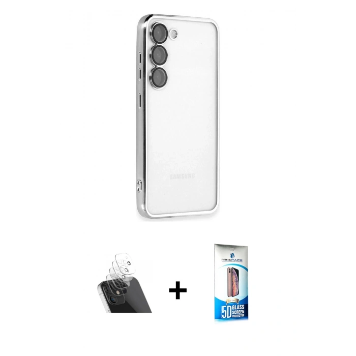 MARSİLYAN™- Galaxy S23 Plus Kılıf Vadi Minimal - Siyah 5D Eko Cam Ekran Koruyucu + Şeffaf Kamera Lens Koruma Cam