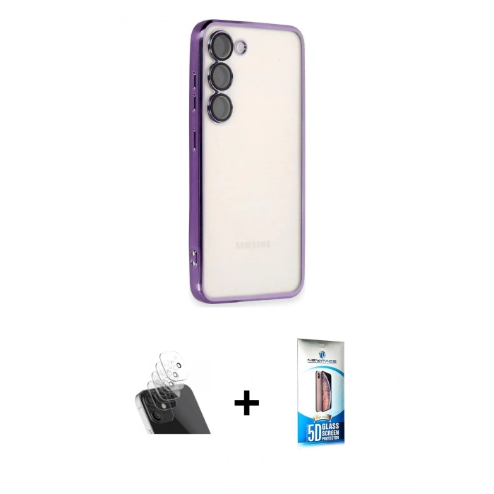 MARSİLYAN™- Galaxy S23 Plus Kılıf Vadi Minimal - Siyah 5D Eko Cam Ekran Koruyucu + Şeffaf Kamera Lens Koruma Cam