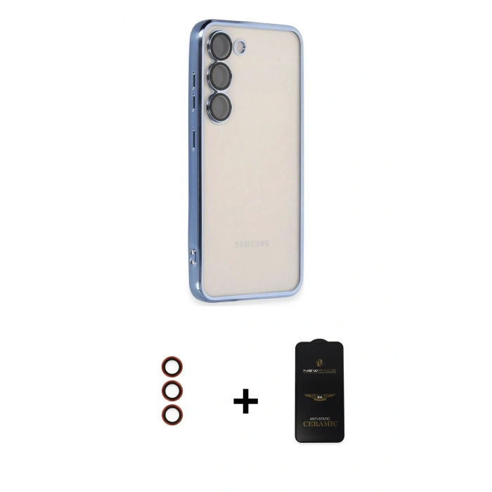 MARSİLYAN™- Galaxy S23 Plus Kılıf Vadi Minimal - Siyah 6D Antistatik Mat Seramik Hayalet Nano Ekran Koruyucu + Metal Kamera Lens - KI
