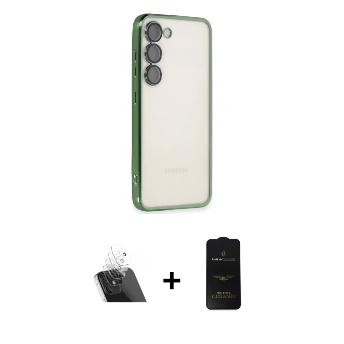 MARSİLYAN™- Galaxy S23 Plus Kılıf Vadi Minimal - Siyah 6D Antistatik Mat Seramik Hayalet Nano Ekran Koruyucu + Kamera Lens Koruma Cam - SF