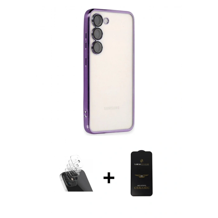 MARSİLYAN™- Galaxy S23 Plus Kılıf Vadi Minimal - Siyah 6D Antistatik Mat Seramik Hayalet Nano Ekran Koruyucu + Kamera Lens Koruma Cam - SF