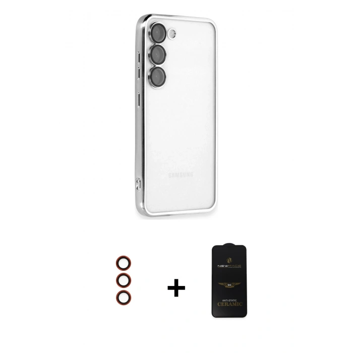 MARSİLYAN™- Galaxy S23 Plus Kılıf Vadi Minimal - Siyah 6D Antistatik Mat Seramik Hayalet Nano Ekran Koruyucu + Metal Kamera Lens - KI