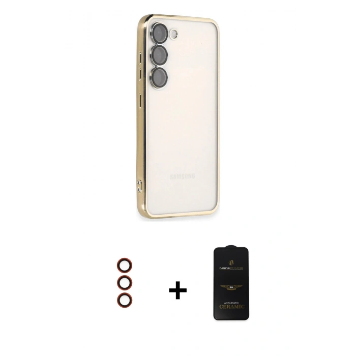 MARSİLYAN™- Galaxy S23 Plus Kılıf Vadi Minimal - Siyah 6D Antistatik Mat Seramik Hayalet Nano Ekran Koruyucu + Metal Kamera Lens - KI