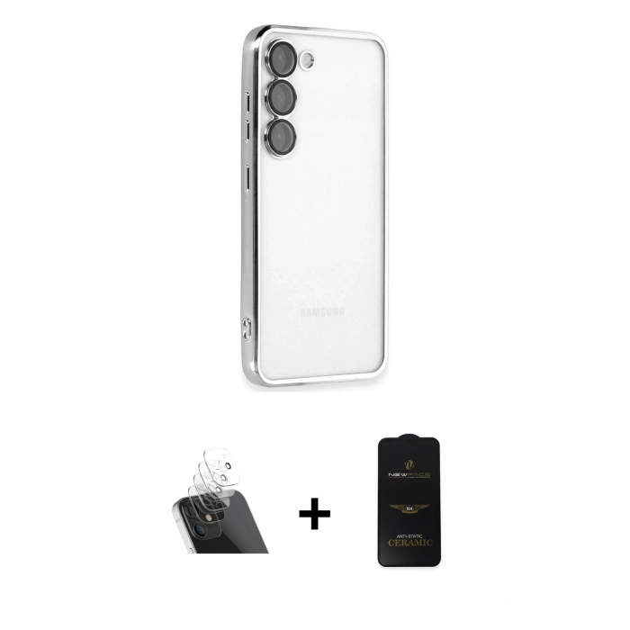 MARSİLYAN™- Galaxy S23 Plus Kılıf Vadi Minimal - Siyah 6D Antistatik Mat Seramik Hayalet Nano Ekran Koruyucu + Kamera Lens Koruma Cam - SF