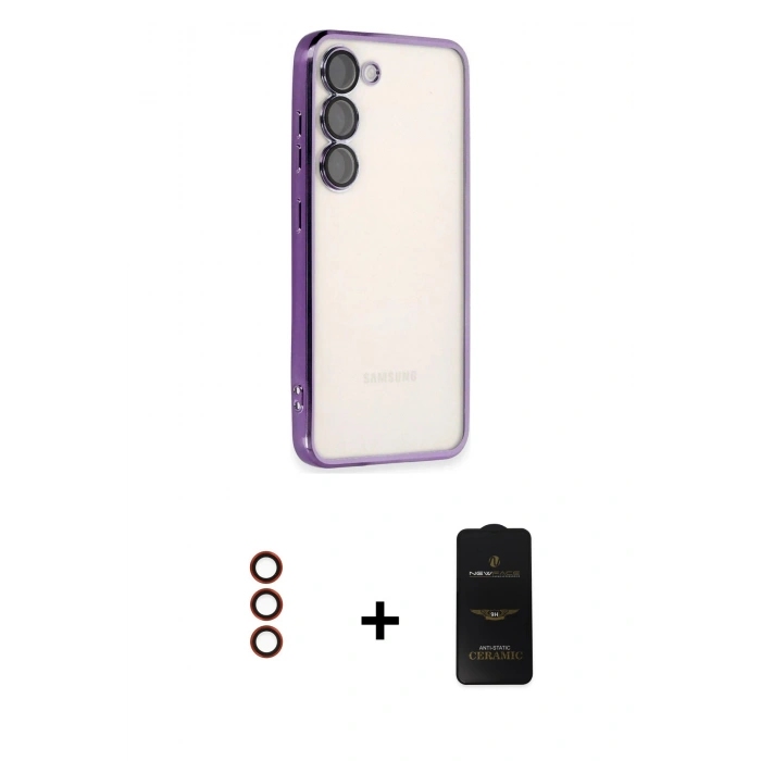MARSİLYAN™- Galaxy S23 Plus Kılıf Vadi Minimal - Siyah 6D Antistatik Mat Seramik Hayalet Nano Ekran Koruyucu + Metal Kamera Lens - KI