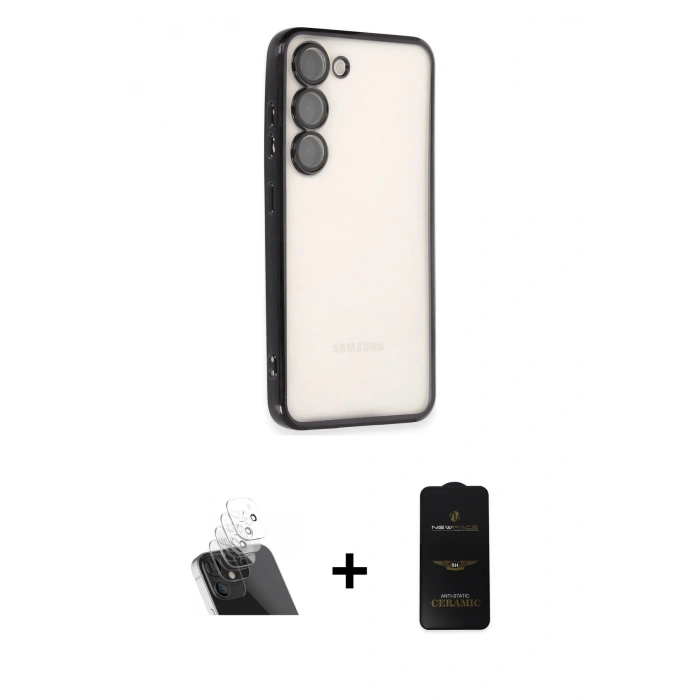 MARSİLYAN™- Galaxy S23 Plus Kılıf Vadi Minimal - Siyah 6D Antistatik Mat Seramik Hayalet Nano Ekran Koruyucu + Şeffaf Kamera Lens Koruma Cam