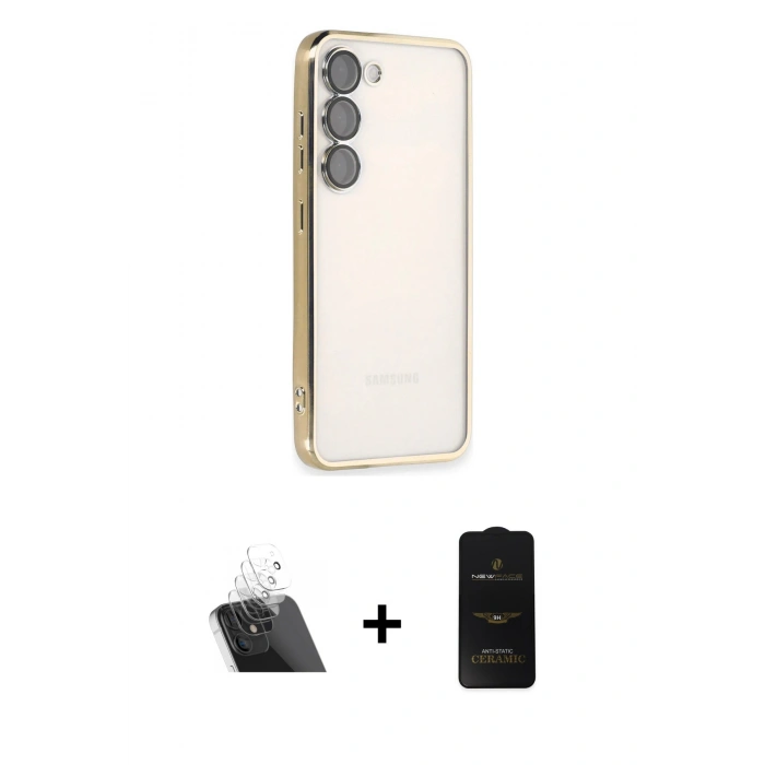 MARSİLYAN™- Galaxy S23 Plus Kılıf Vadi Minimal - Siyah 6D Antistatik Mat Seramik Hayalet Nano Ekran Koruyucu + Şeffaf Kamera Lens Koruma Cam