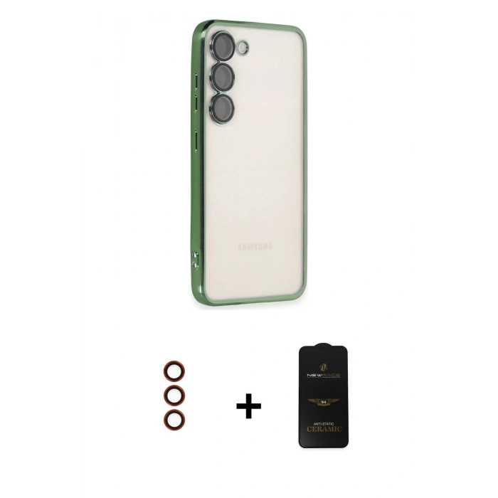 MARSİLYAN™- Galaxy S23 Plus Kılıf Vadi Minimal - Siyah 6D Antistatik Mat Seramik Hayalet Nano Ekran Koruyucu + Metal Kamera Lens - KI
