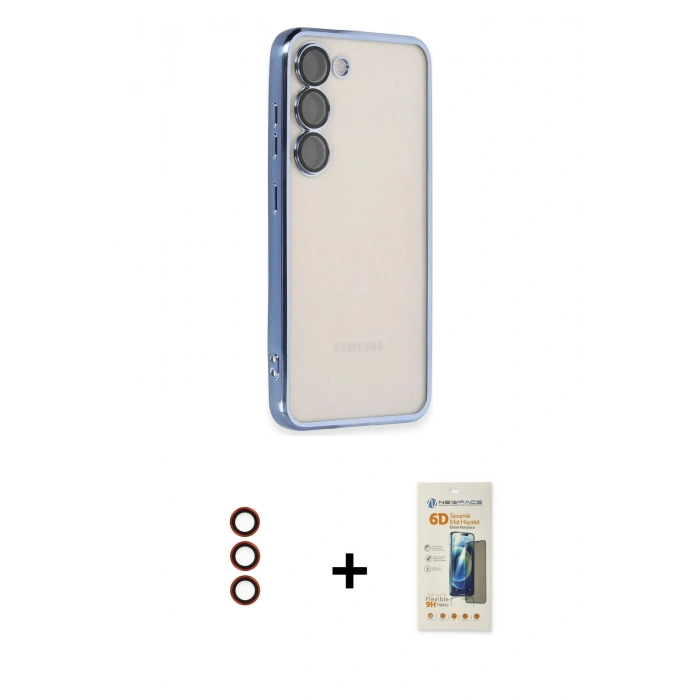 MARSİLYAN™- Galaxy S23 Plus Kılıf Vadi Minimal - Siyah 6D Mat Seramik Hayalet Nano Ekran Koruyucu + Metal Kamera Lens - KI