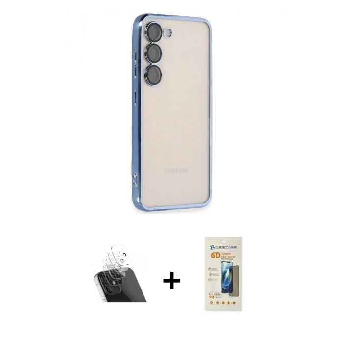 MARSİLYAN™- Galaxy S23 Plus Kılıf Vadi Minimal - Siyah 6D Mat Seramik Hayalet Nano Ekran Koruyucu + Şeffaf Kamera Lens Koruma Cam