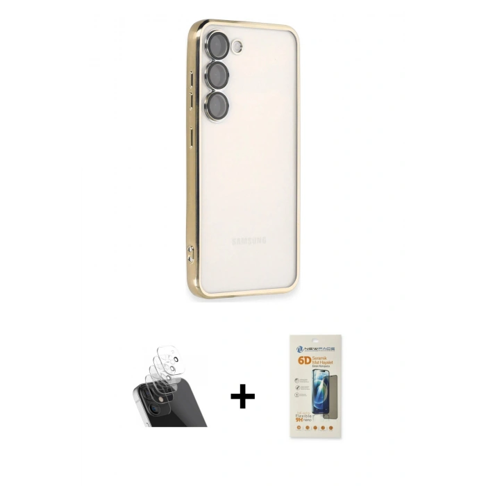 MARSİLYAN™- Galaxy S23 Plus Kılıf Vadi Minimal - Siyah 6D Mat Seramik Hayalet Nano Ekran Koruyucu + Şeffaf Kamera Lens Koruma Cam