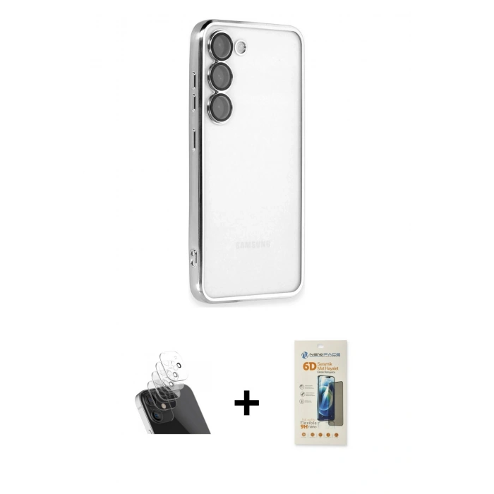 MARSİLYAN™- Galaxy S23 Plus Kılıf Vadi Minimal - Siyah 6D Mat Seramik Hayalet Nano Ekran Koruyucu + Şeffaf Kamera Lens Koruma Cam