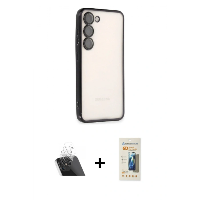MARSİLYAN™- Galaxy S23 Plus Kılıf Vadi Minimal - Siyah 6D Mat Seramik Hayalet Nano Ekran Koruyucu + Şeffaf Kamera Lens Koruma Cam