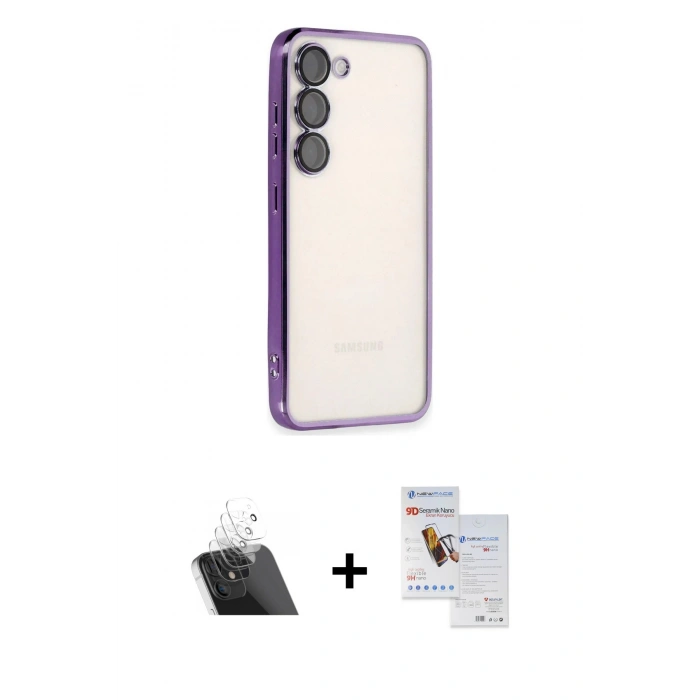MARSİLYAN™- Galaxy S23 Plus Kılıf Vadi Minimal - Siyah Seramik Nano Ekran Koruyucu + Kamera Lens Koruma Cam - SF