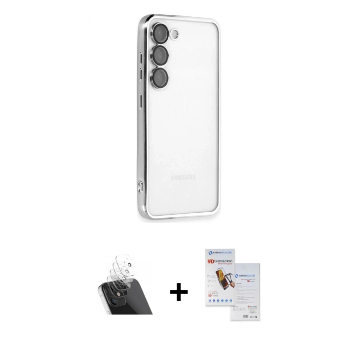 MARSİLYAN™- Galaxy S23 Plus Kılıf Vadi Minimal - Siyah Seramik Nano Ekran Koruyucu + Kamera Lens Koruma Cam - SF