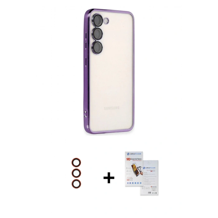 MARSİLYAN™- Galaxy S23 Plus Kılıf Vadi Minimal - Siyah Seramik Nano Ekran Koruyucu + Metal Kamera Lens - KI