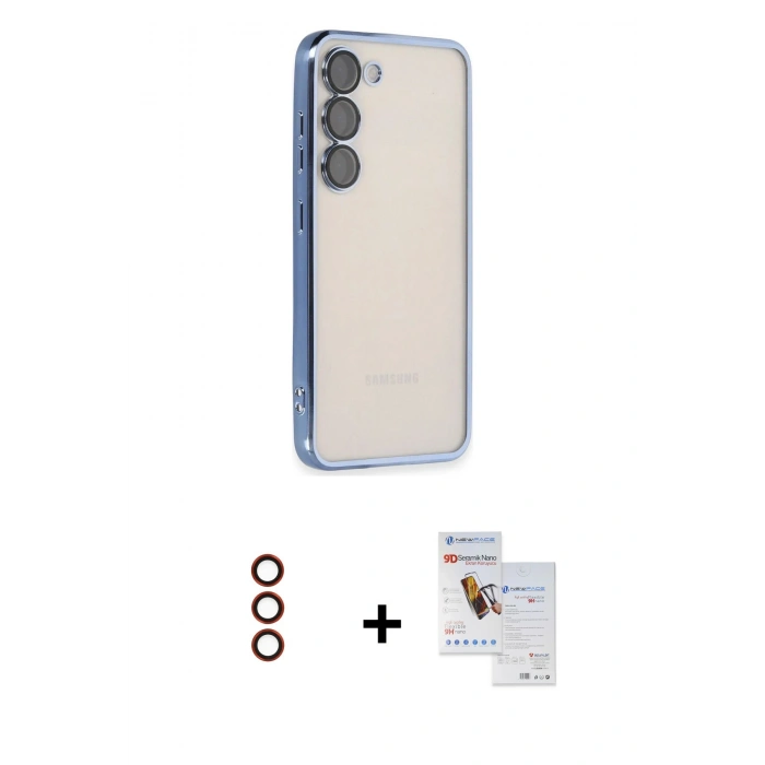 MARSİLYAN™- Galaxy S23 Plus Kılıf Vadi Minimal - Siyah Seramik Nano Ekran Koruyucu + Metal Kamera Lens - KI