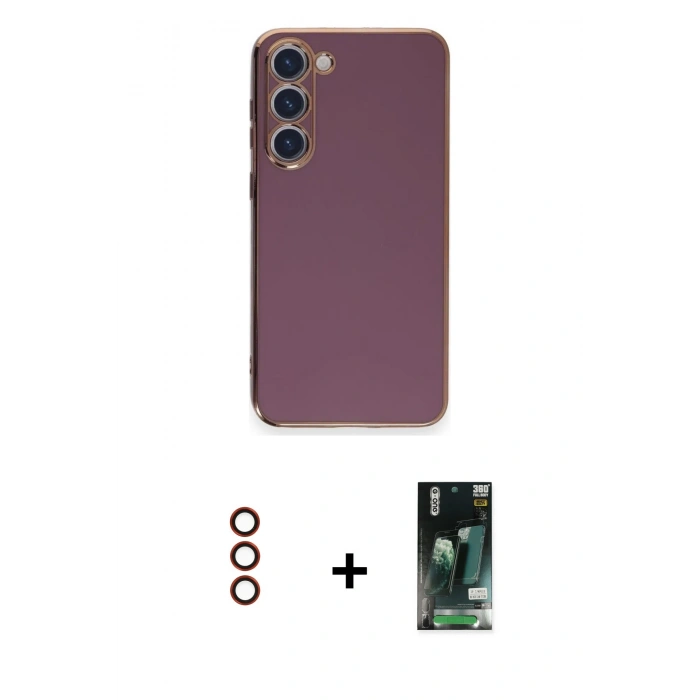 MARSİLYAN™- Galaxy S23 Plus Kılıf Yankı Serisi - Siyah 360 Mat Full Body Arka Koruyucu + Metal Kamera Lens - KI