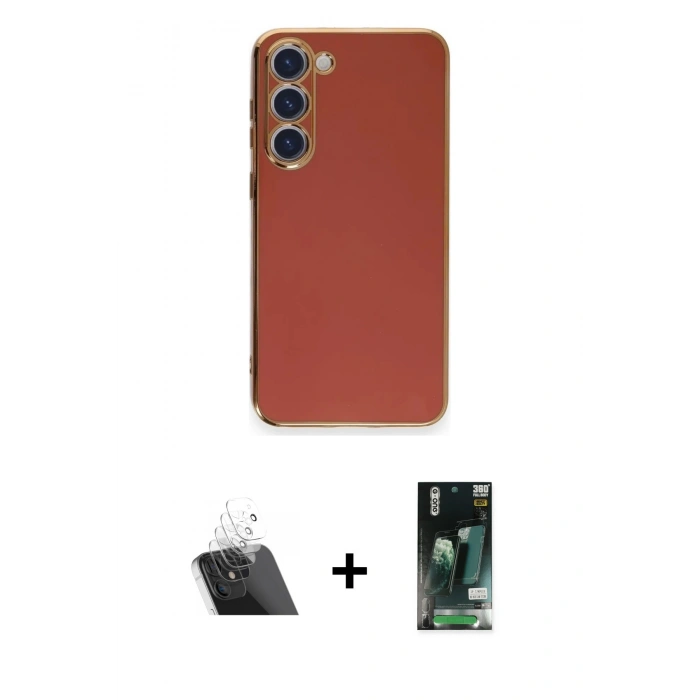 MARSİLYAN™- Galaxy S23 Plus Kılıf Yankı Serisi - Siyah 360 Mat Full Body Arka Koruyucu + Kamera Lens Koruma Cam - SF