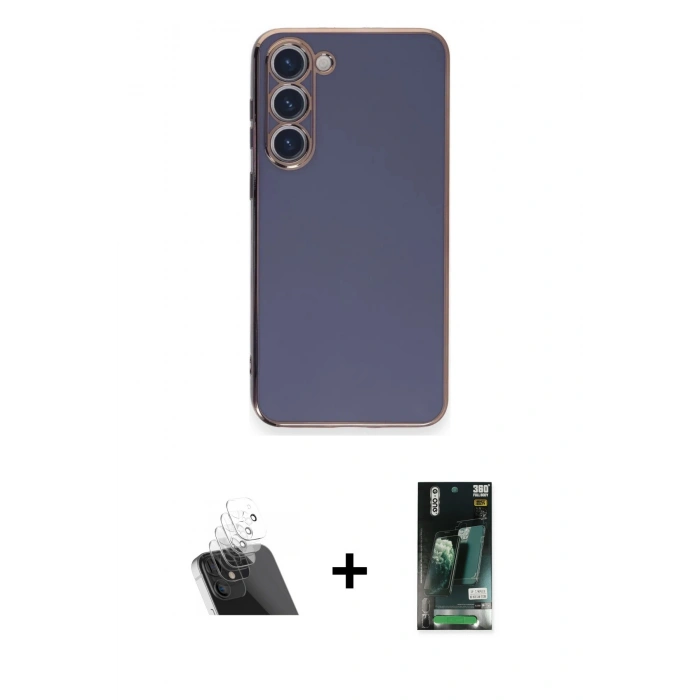 MARSİLYAN™- Galaxy S23 Plus Kılıf Yankı Serisi - Siyah 360 Mat Full Body Arka Koruyucu + Kamera Lens Koruma Cam - SF