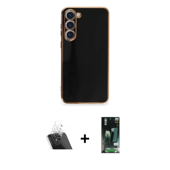 MARSİLYAN™- Galaxy S23 Plus Kılıf Yankı Serisi - Siyah 360 Mat Full Body Arka Koruyucu + Kamera Lens Koruma Cam - SF