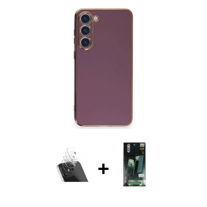 MARSİLYAN™- Galaxy S23 Plus Kılıf Yankı Serisi - Siyah 360 Mat Full Body Arka Koruyucu + Kamera Lens Koruma Cam - SF