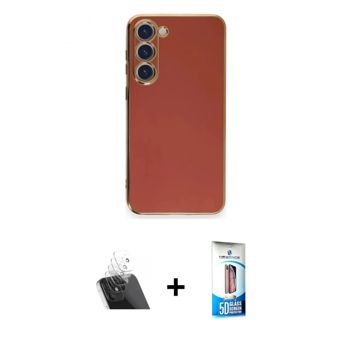 MARSİLYAN™- Galaxy S23 Plus Kılıf Yankı Serisi - Siyah 5D Eko Cam Ekran Koruyucu + Kamera Lens Koruma Cam - SF