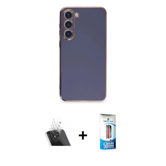 MARSİLYAN™- Galaxy S23 Plus Kılıf Yankı Serisi - Siyah 5D Eko Cam Ekran Koruyucu + Kamera Lens Koruma Cam - SF